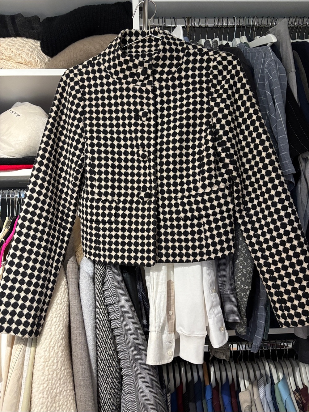 LOFT Black and Cream Geometric Patterned Blazer